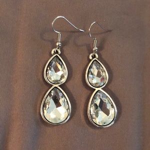 Double teardrop, faux crystal earrings